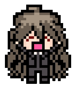 a pixel art of izuru happily waving their arms